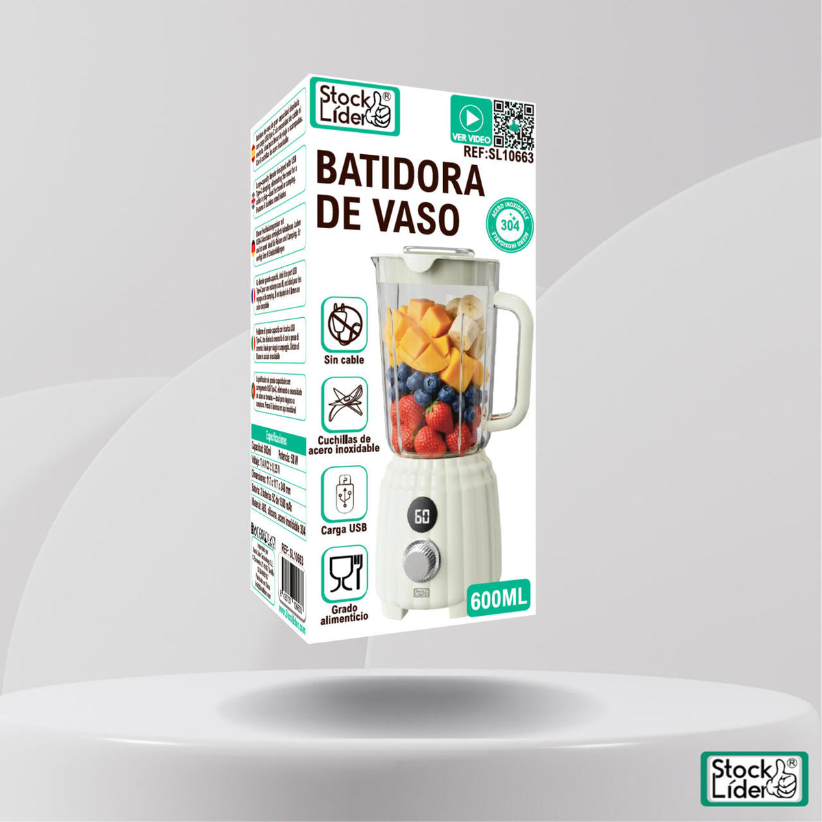 Batidora de vaso 600ml sin cable