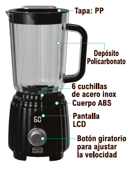 Batidora de vaso 600ml sin cable