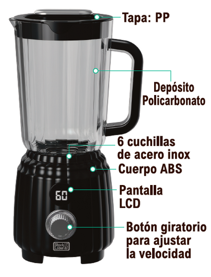 Batidora de vaso 600ml sin cable
